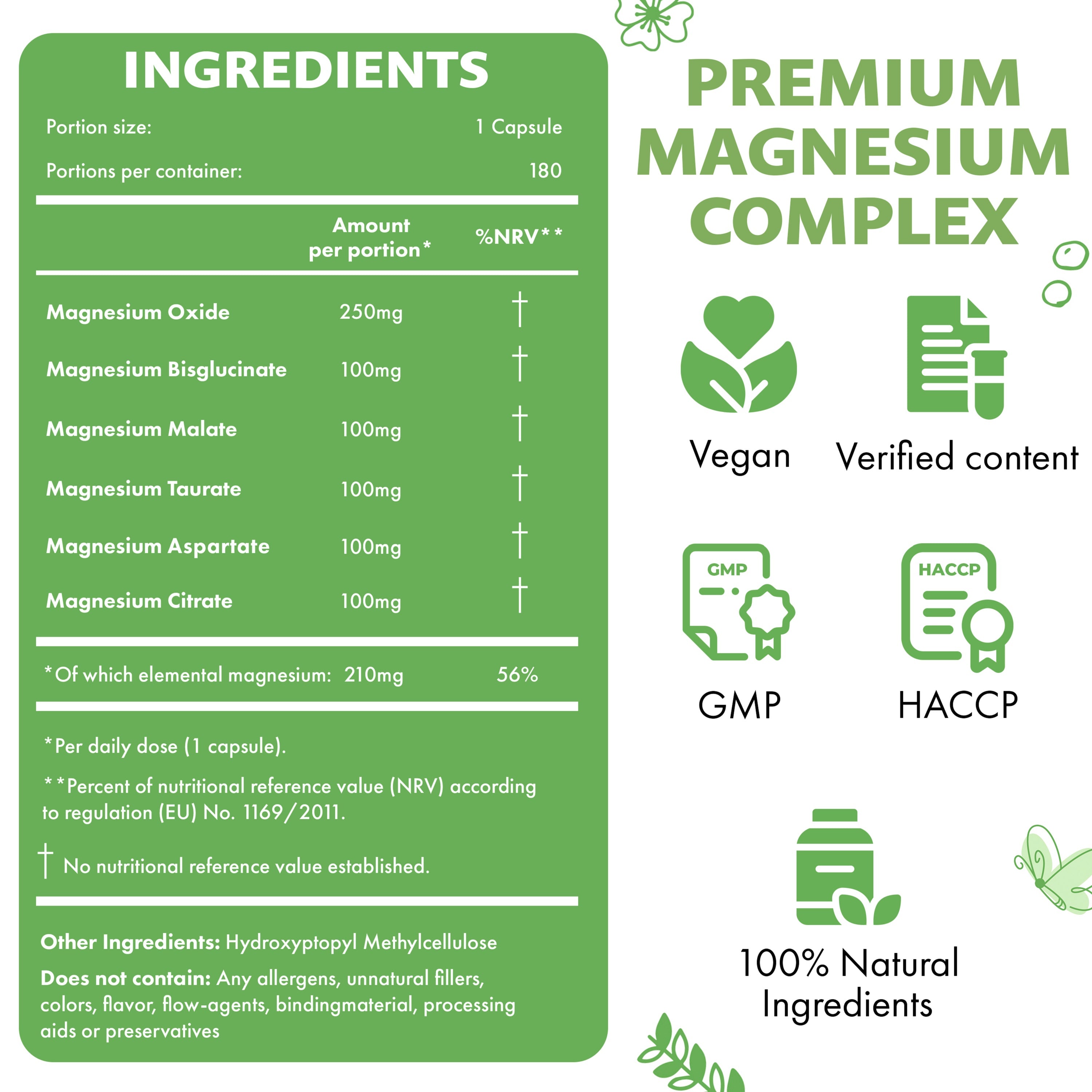 6-in-1 Magnésium 420mg | 180 Capsules | Approvisionnement de 3 mois - Source of Nature